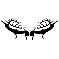 Symmetrical animal design with two stylized elks with antlers. Ancient Siberian Altai petroglyph from Taldura river.