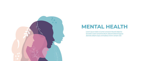 Banner about mental health.Flat vector illustration with space for text.
