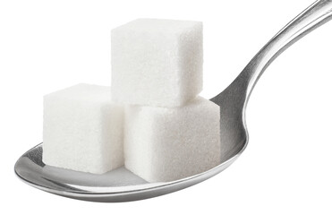 Sugar cubes in metal spoon cut out