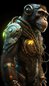 monkey with robot suit inspired by planet of the apes