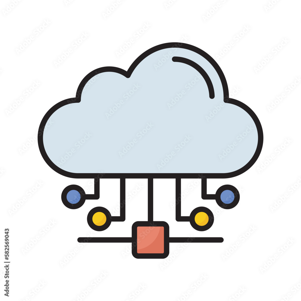 Poster cloud connection vector filled outline icon design illustration. seo development and marketing symbo