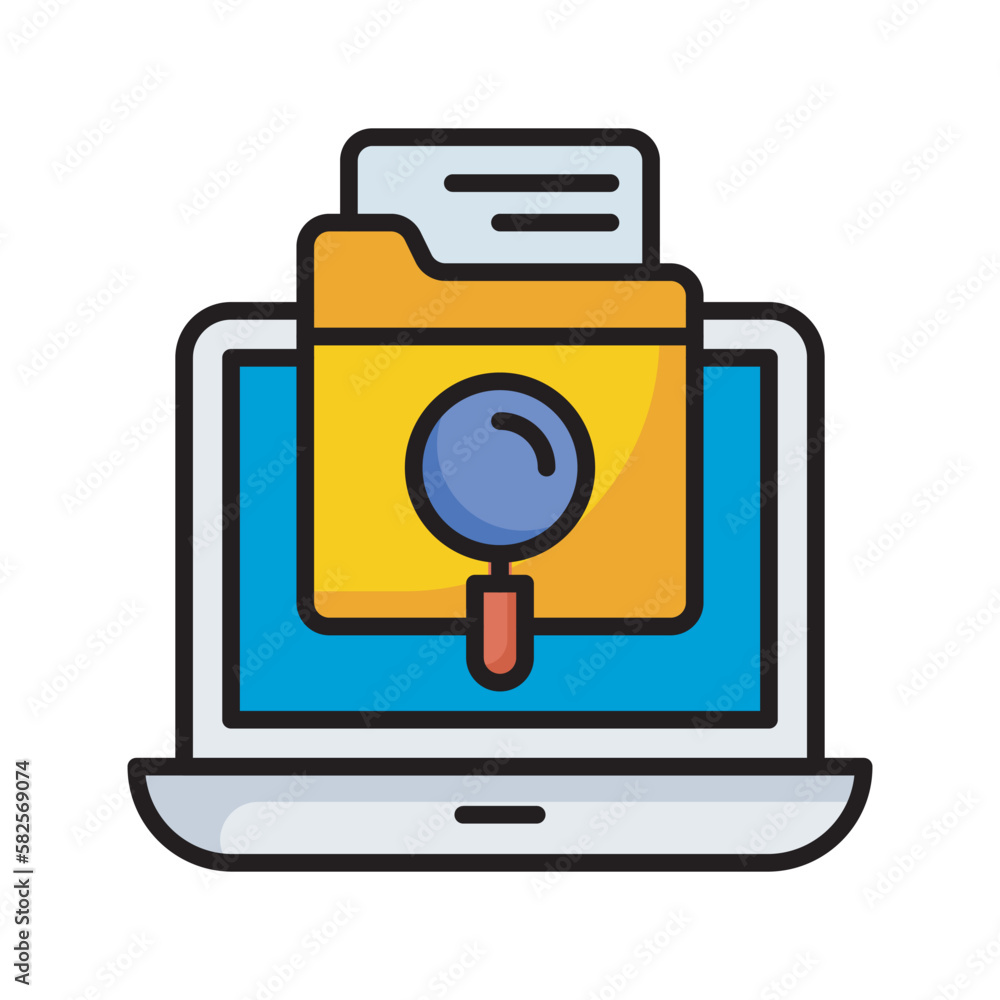Poster find data vector filled outline icon design illustration. seo development and marketing symbol on wh