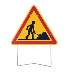 The road sign work in progress isolated on the transparent background