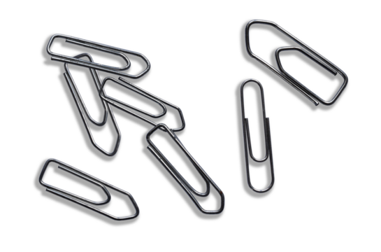 Seven paperclips isolated on the transparent background (with shadow)