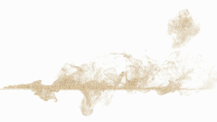 A white line of smoke made out of sand and dirt on a white background. © Elle Arden 