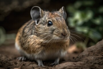 Degu in close proximity with a short depth of field. The name degu alone may refer to the entire genus Octodon or, more likely, to O. degus. Generative AI