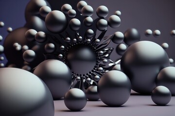 Abctract matte spheres on dark background. AI Generation