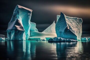 Arctic beauty icebergs on display. AI generated
