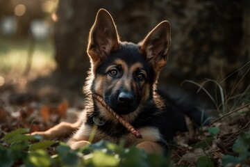 playing in the garden is a cute dog german shepherd. Generative AI