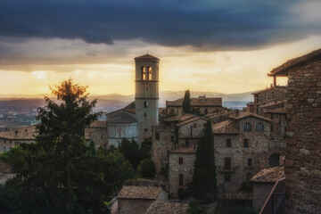Fototapeta na wymiar Evening panorama of Assisi, Umbria, Italy. 