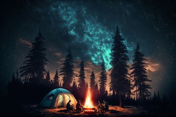 Cozy Camping Night: Enjoying the Warmth of the Fire