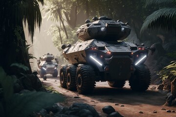 illustration, future army convoy immersive, ai generative.