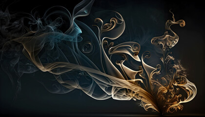 Colored Smoke from dried leaves, vintage floral design, antique leaf design on black background, Generative AI illustration