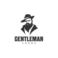 male head logo illustration design,gentleman logo design illustration