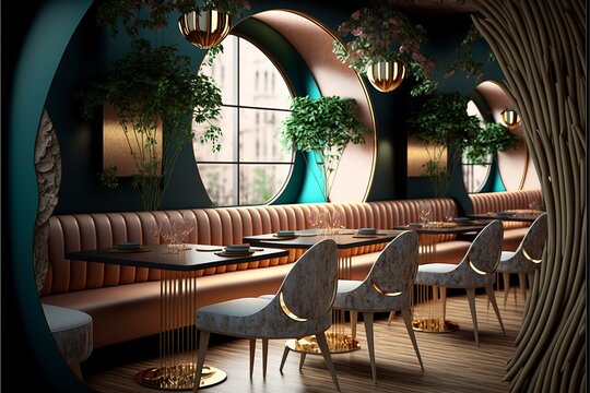 Sleek and modern restaurant interior with industrial design elements