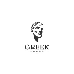 Logo of profile of a man an ancient Greek laurel wreath. Vector illustration