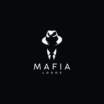 MAFIA logo character silhouette man head in hat. Vintage vector illustration