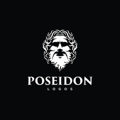 Poseidon nepture god logo icon, tritont trident crown logo icon vector template 