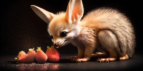 Droplets and Delight: Backlit Ears and Studio Light Highlight a Baby Fennec's Sneezing Moment Generative AI