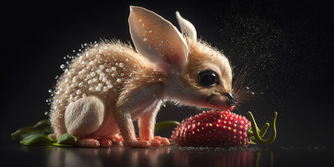 The Perfect Shot: A Detailed and Artistic Depiction of a Baby Fennec Sneezing on a Strawberry Generative AI