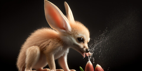 Fennec's First Bite: A Macro View of a Baby Sneezing on a Strawberry  Generative AI