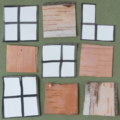 birch bark squares and paper with squares
