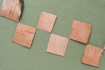 birch bark squares on paper