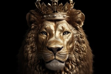 Fototapeta premium Lion face with diamonds and gold crown. Generative AI.