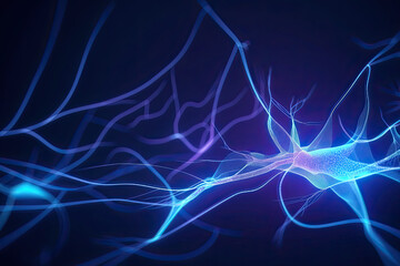 Neuron cells on abstract background, neural connections in the human brain, glowing synapses in nervous system. Created with Generative AI
