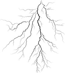 Strokes of cloud to ground lightning strike, Lightning between clouds and ground sketch drawing, contour lines drawn