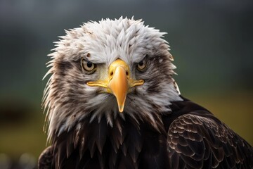 Fototapeta premium The head of this predator, a Bald Eagle (Haliaeetus leucocephalus), is shown in depth. Generative AI