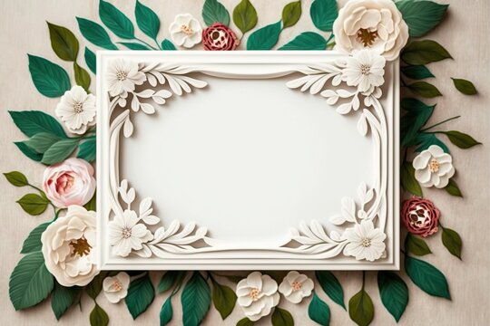 Wedding invitation or bridal shower invitation white flowers, created with Generative AI technology