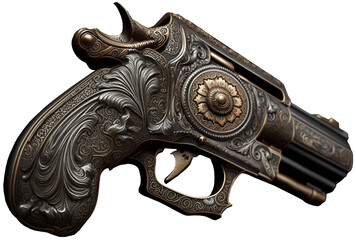 Vintage ornate handgun. AI generated illustration.