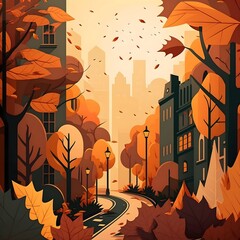 illustration of a leaves city background