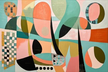 Abstract stylized colors kitsch mid century modern art background. © ant