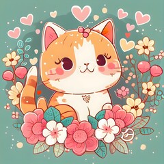 cute cat with flowers