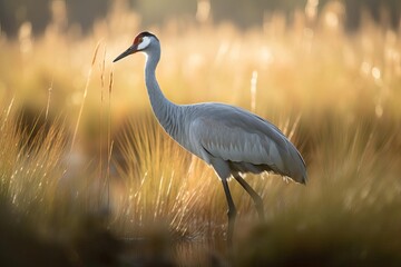 Elegant Brolga Dancing in the Australian Wetlands, created with Generative AI technology