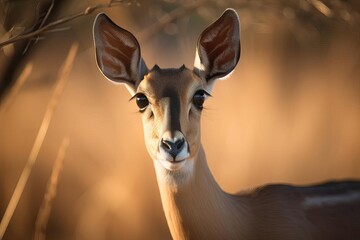Graceful Gerenuk Browsing on Treetops in the Savannah, created with Generative AI technology