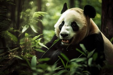 Beloved Giant Panda in the Chinese Forest, created with Generative AI technology