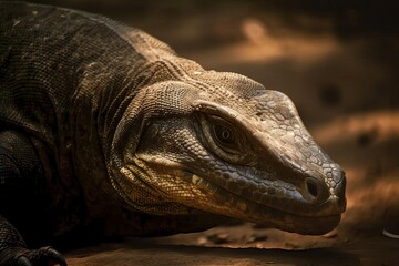 Menacing Komodo Dragon Lurking on the Indonesian Island, created with Generative AI technology