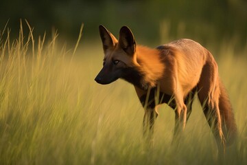Enigmatic Maned Wolf Roaming the South American Grasslands, created with Generative AI technology
