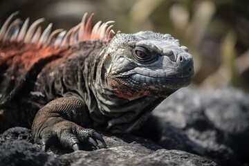Unique Marine Iguana Basking on the Galapagos Islands, created with Generative AI technology