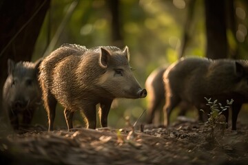 Hardy Peccary in the South American Forest, created with Generative AI technology