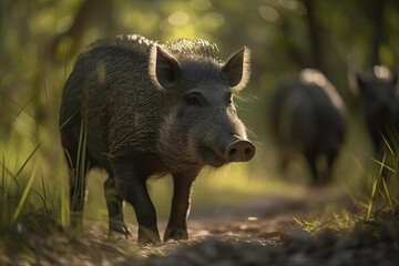 Hardy Peccary in the South American Forest, created with Generative AI technology