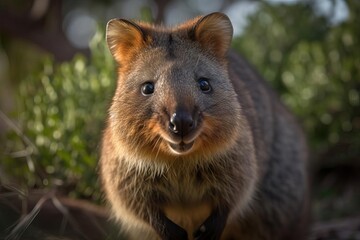 Obraz premium Irresistible Quokka on Rottnest Island, created with Generative AI technology