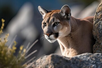 Stealthy Puma in the American Wilderness, created with Generative AI technology