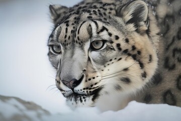 Fototapeta na wymiar Enchanting Snow Leopard Stalking the Himalayan Mountains, created with Generative AI technology