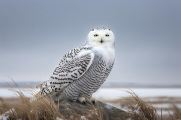 Majestic Snowy Owl Perched in the Arctic Tundra, created with Generative AI technology