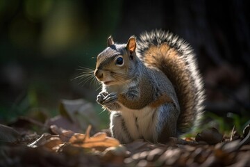 Energetic Squirrel in a North American Forest, created with Generative AI technology