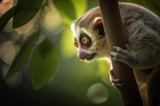 Captivating Slow Loris in the Southeast Asian Jungle, created with Generative AI technology